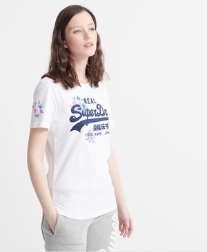 Superdry Vintage Logo Floral Női Pólók Fehér/Kék | YKNOQ5726